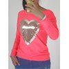 Sequin coeur Agrémentée Sweatshirt Pattern - Pastèque Rouge M