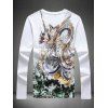T-shirt strass Agrémentée dragon imprimé à encolure en V - Blanc 5XL