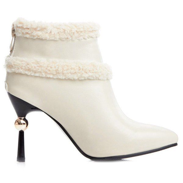 

Zipper Pointed Toe Splicing Ankle Boots, Off-white