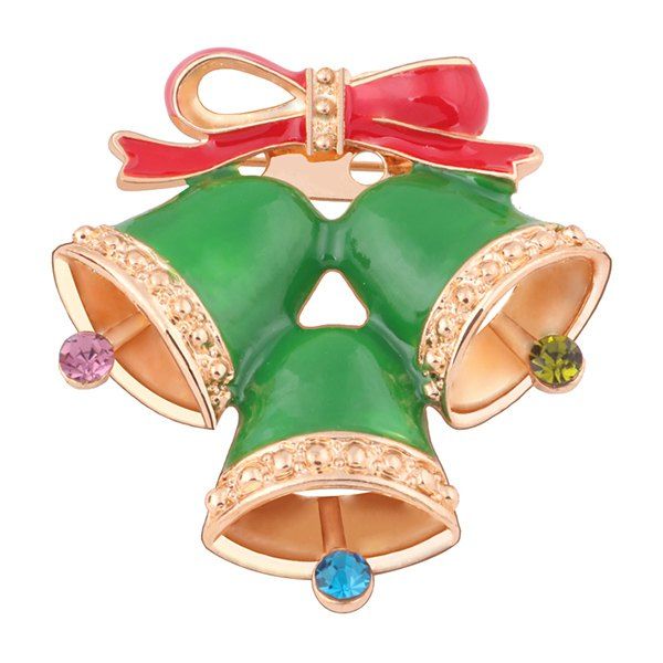 

Rhinestone Bowknot Bells Brooch, Jade green