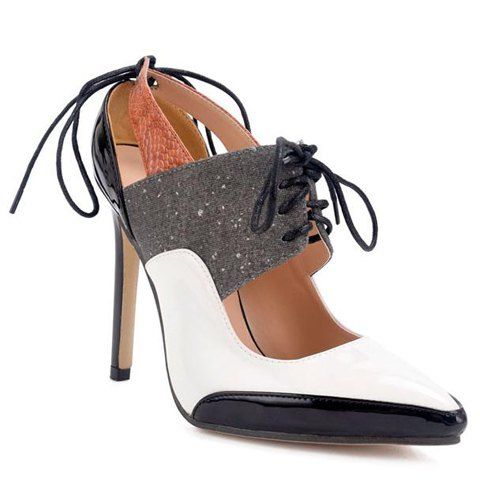 

Lace Up Super High Heel Point Toe Pumps, White