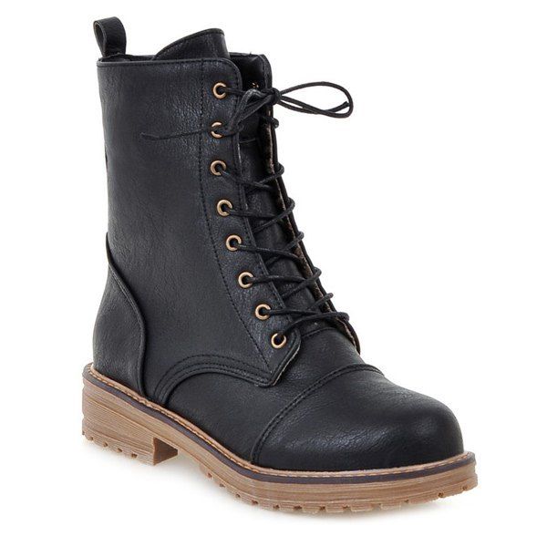 

PU Leather Tie Up Platform Boots, Black