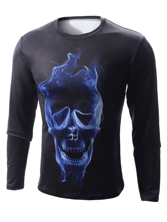 Sweat-shirt à Col Rond Imprimé Crâne Flamme 3D Manches Longues - Noir S