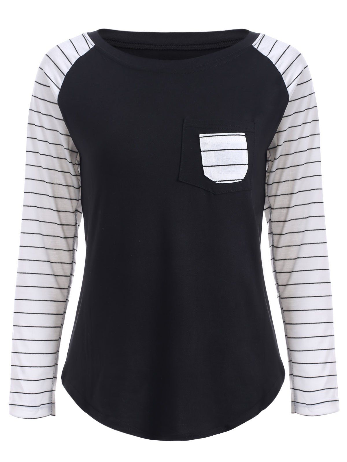 

Preppy Color Block Stripe Scoop Neck Sweatshirt, Black