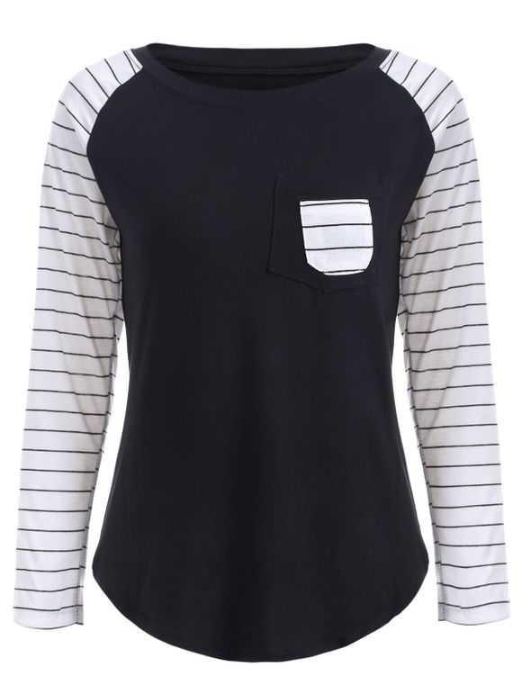Preppy Color Block Stripe Scoop Neck Sweatshirt - Noir 2XL