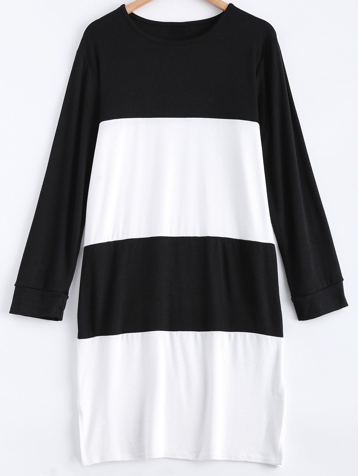 

Plus Size Side Slit Shift Dress, White and black