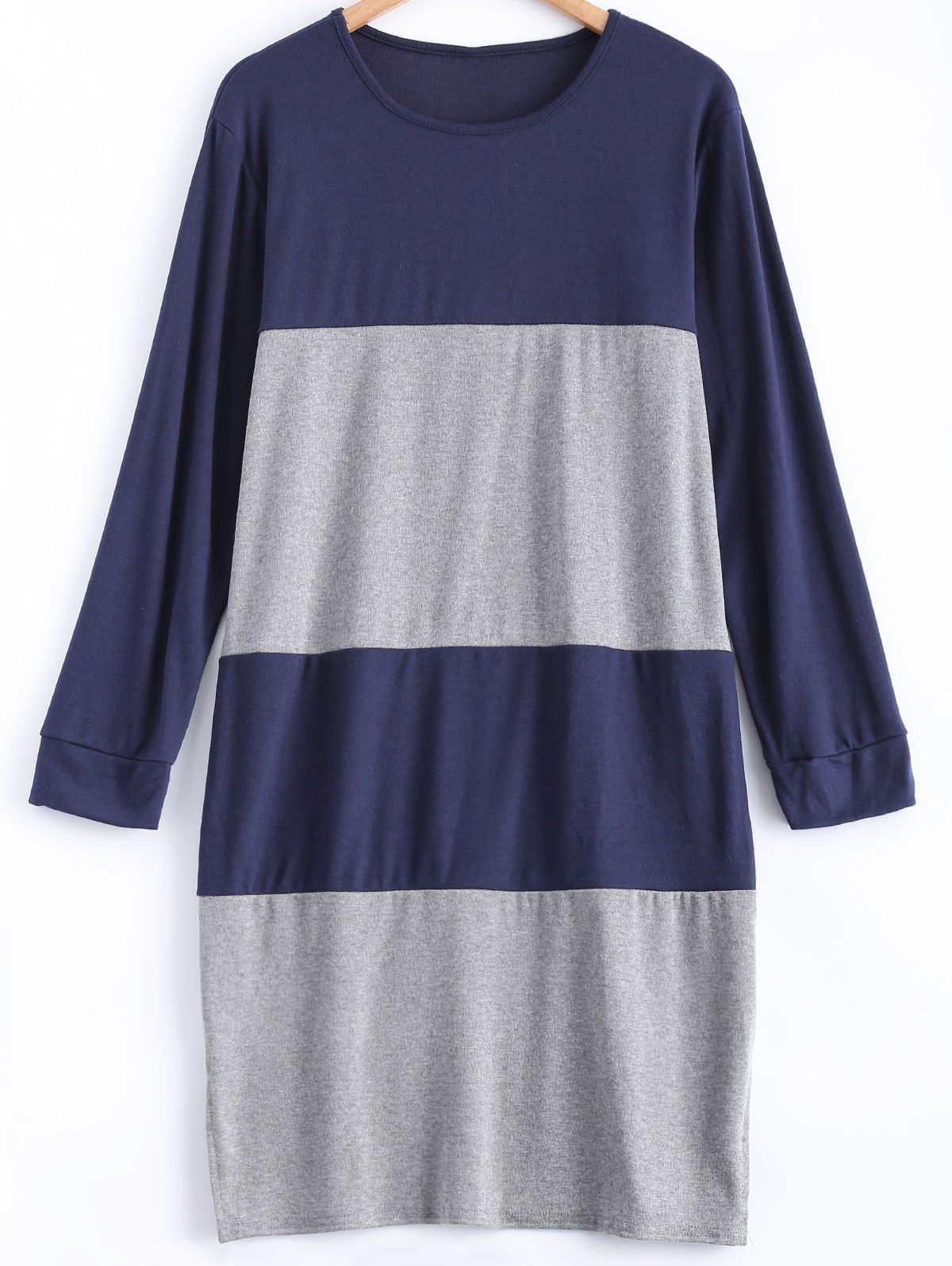 

Plus Size Side Slit Shift Dress, Blue+gray