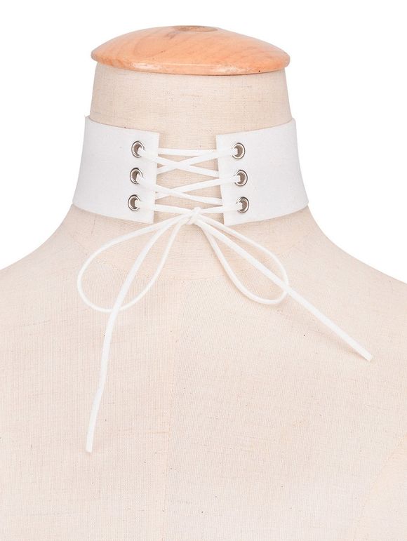 Tour de cou en faux cuir en velours avec noeud - Blanc 