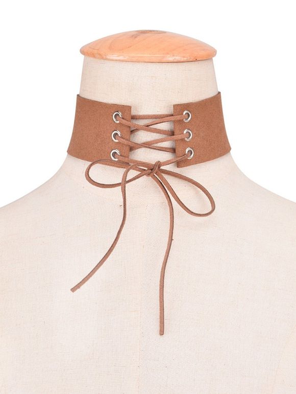 Tour de cou en faux cuir en velours avec noeud - Brun 