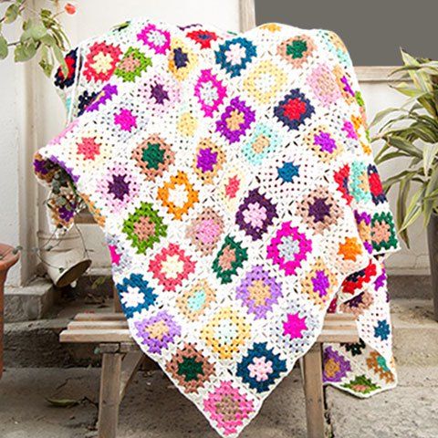 Chaleur confortable maille carrée Plaid Floral Sofa Blanket - Blanc 