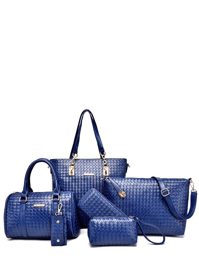 

PU Leather Woven Pattern Metal Shoulder Bag, Blue