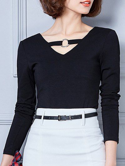

Double-Wear Metal Embellished Slimming T-Shirt, Black