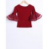 Organza Splicing de Bell manches courtes T-shirt - Rouge vineux ONE SIZE(FIT SIZE XS TO M)