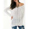 Long Sleeve Hollow Out Knitted Blouse - WHITE ONE SIZE