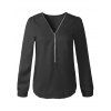 V-Neck Zipper design Blouse en mousseline de soie - Noir XL
