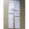 Zipper Agrémentée Five-Pocket effilochée Ripped Jeans - Blanc M