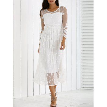 [41% OFF] 2023 Guipure Mesh Party Laciness Dress In WHITE | DressLily