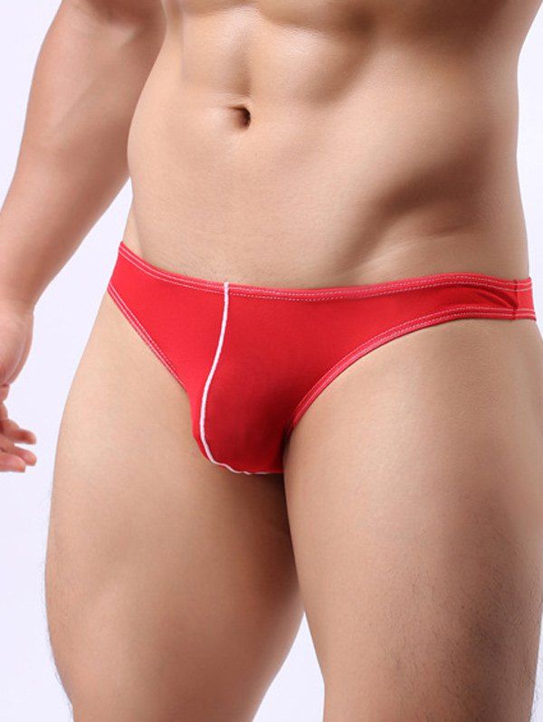 

Voile Color Block Suture Design Briefs, Red