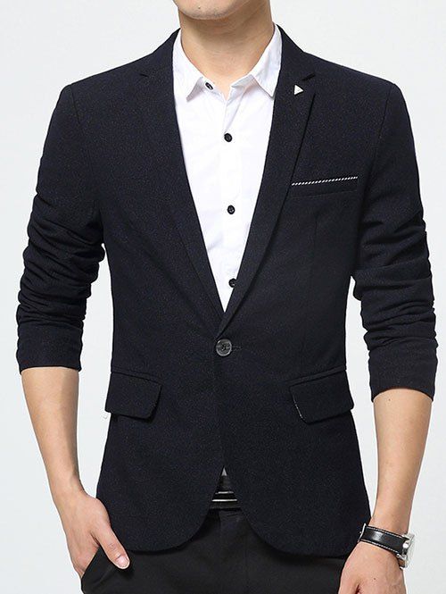 

Single Button Geometric Pattern Lapel Collar Back Slit Blazer, Blue