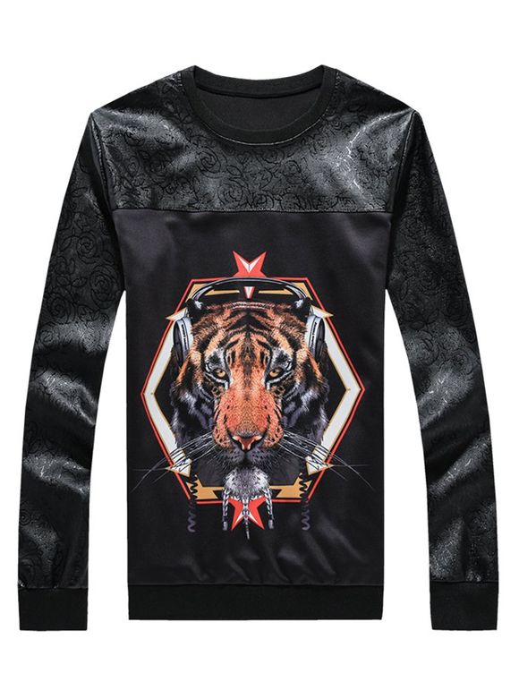 Long Sleeve 3D Tiger Imprimer épissé Sweatshirt - Noir 5XL