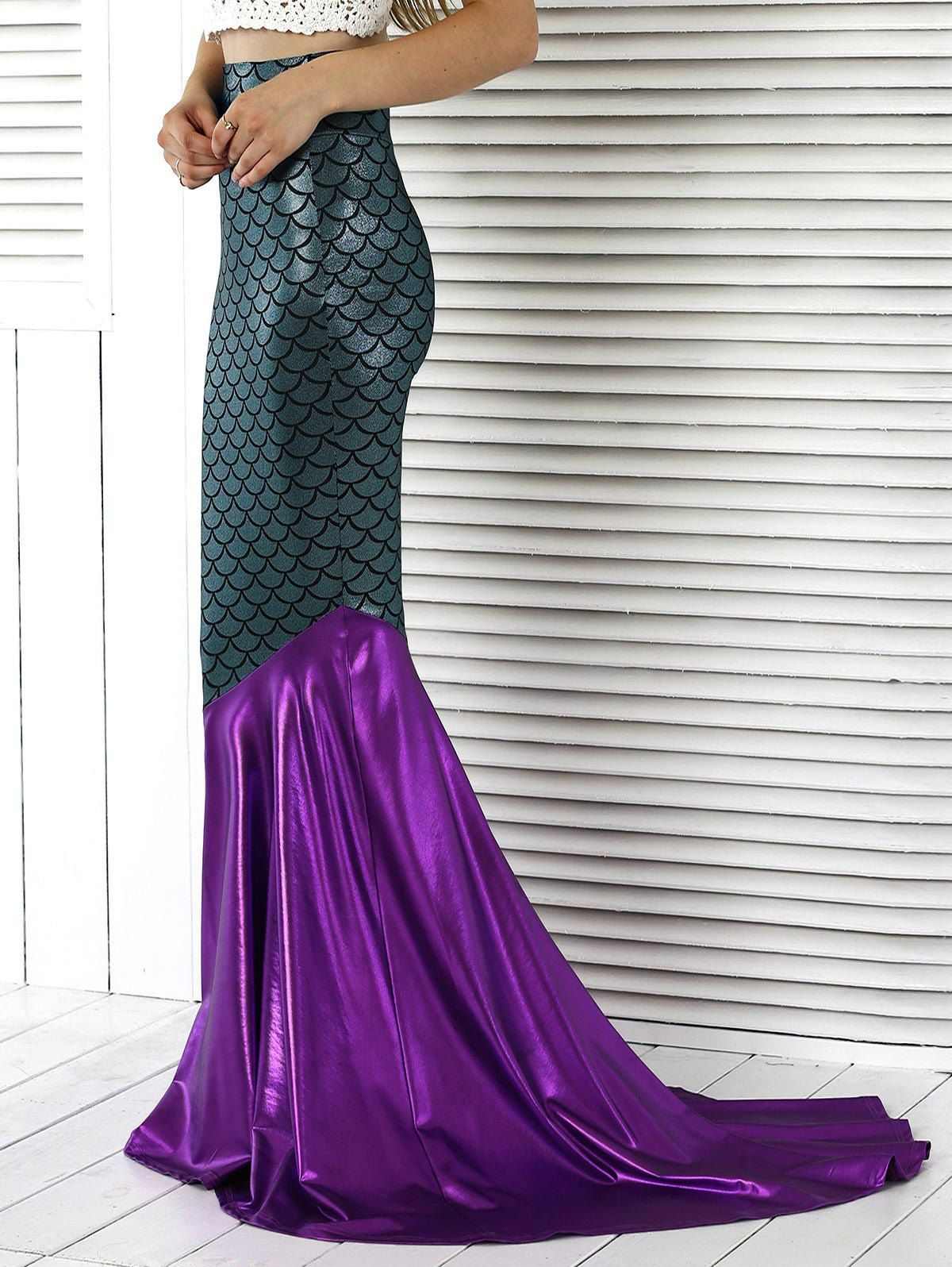 [17 OFF] 2021 Fish Scale Print Mermaid Skirt In VIOLET ROSE DressLily