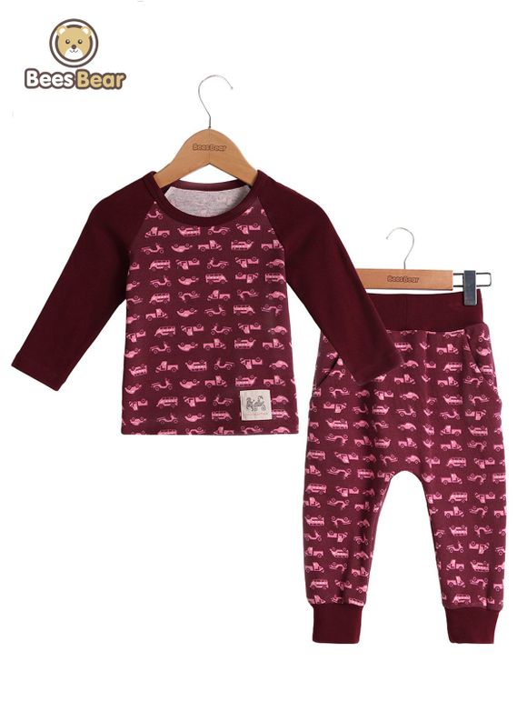 Car Imprimer Homewear Pyjamas Pyjamas Pyjamas Ensembles - Rouge vineux CHILD-4