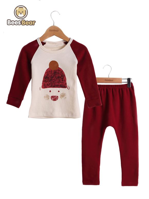 Cartoon Imprimer Sets Homewear Pyjamas Pyjamas Pyjamas - Rouge vineux CHILD-4