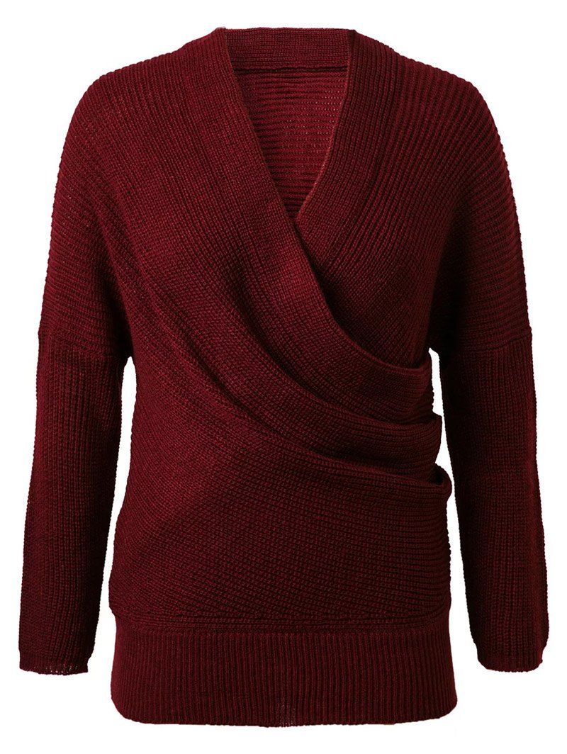 

Crossover V Neck Pullover Sweater, Wine red
