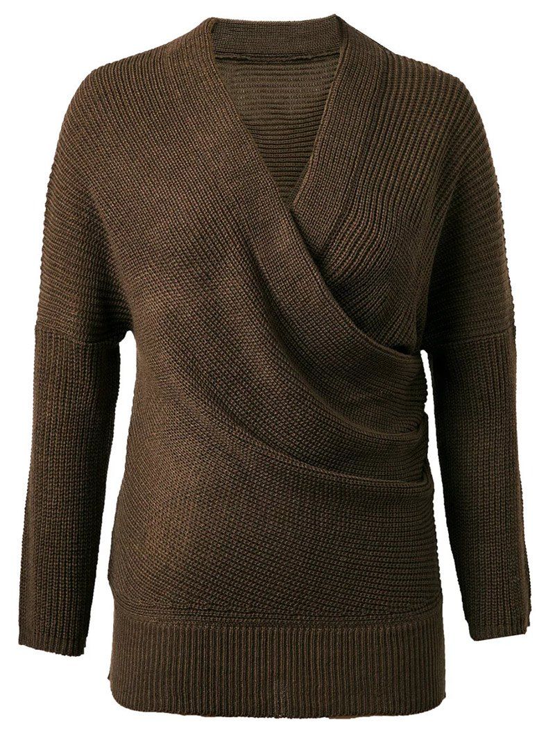 

Crossover V Neck Pullover Sweater, Army green