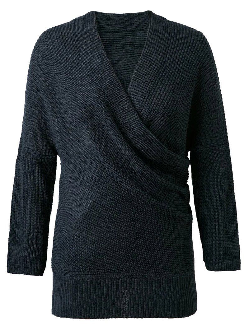 

Crossover V Neck Pullover Sweater, Purplish blue
