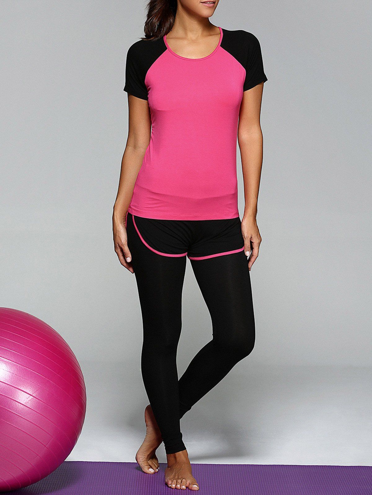 

Scoop Neck Top and Bicolor Leggings Suit, Rose red