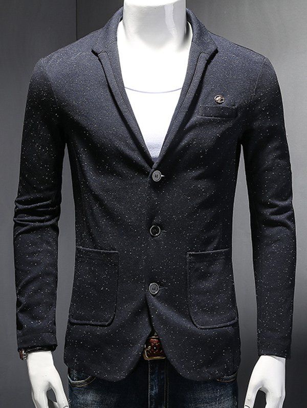 

Lapel Single-Breasted Dot Print Long Sleeve Blazer, Deep blue