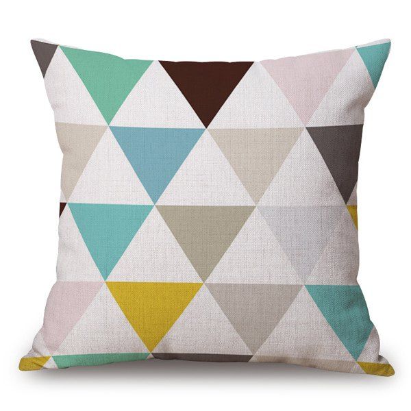 

Triangle Rhombus Geometry Design Sofa Flax Pillow Case, Off-white