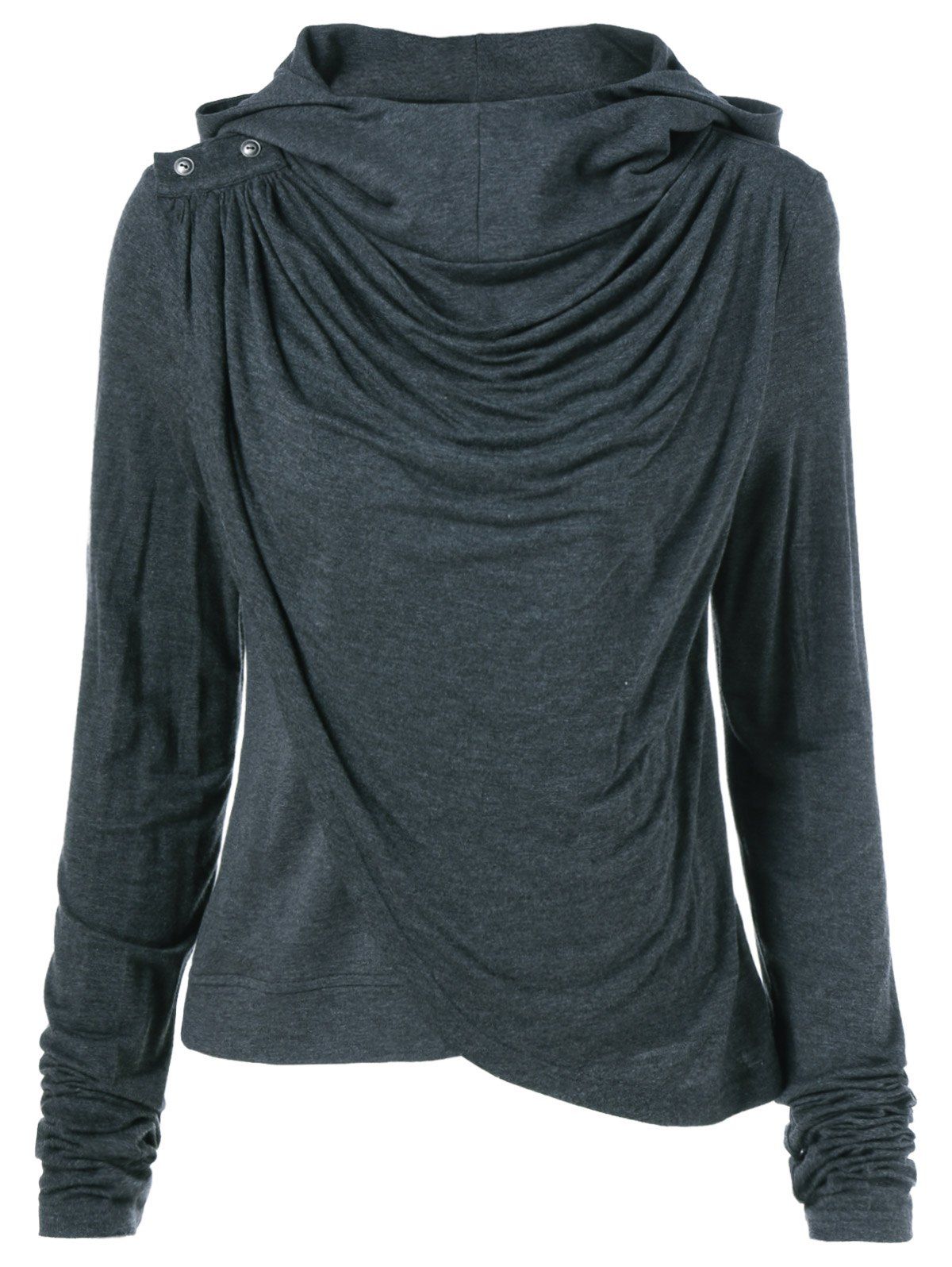 

Ruched Asymmetrical Hoodie, Black grey