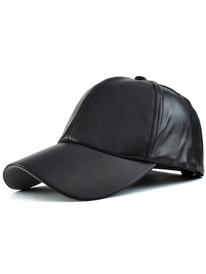 2018 Casual Curved Brim Faux Leather Baseball Hat BLACK In 