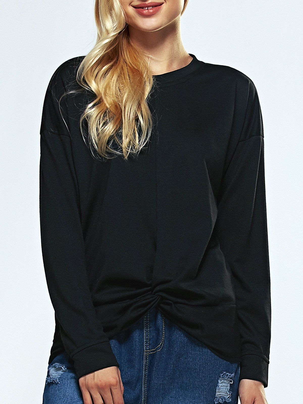 

Twist-Front Drop Shoulder T-Shirt, Black