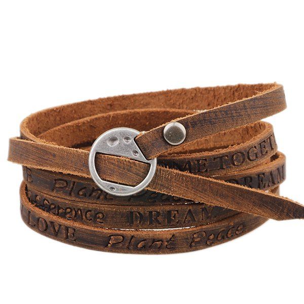 

Letter Faux Leather Wrap Bracelet, Brown