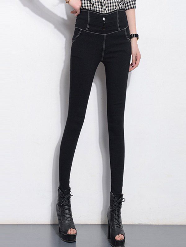 

Button Front Skinny Pants, Black