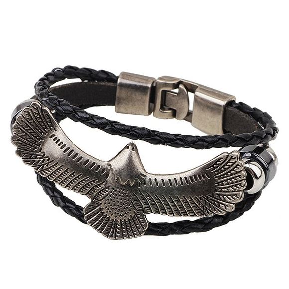 Bracelet Aigle en Similicuir - Noir 
