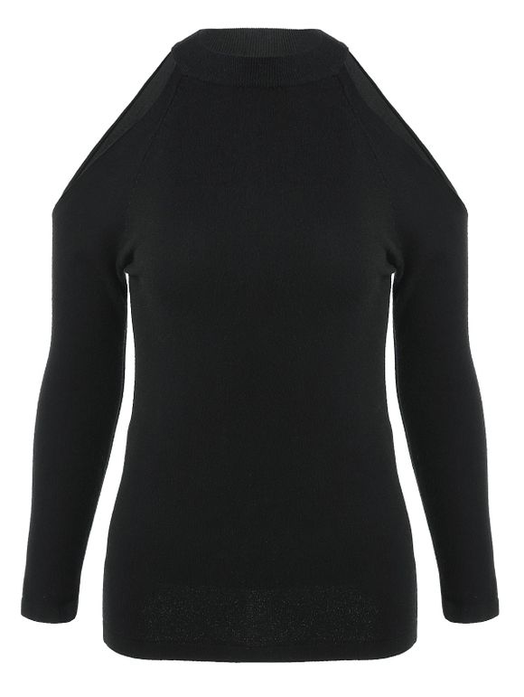 Col rond manches longues Voile Splicing Sweater - Noir ONE SIZE