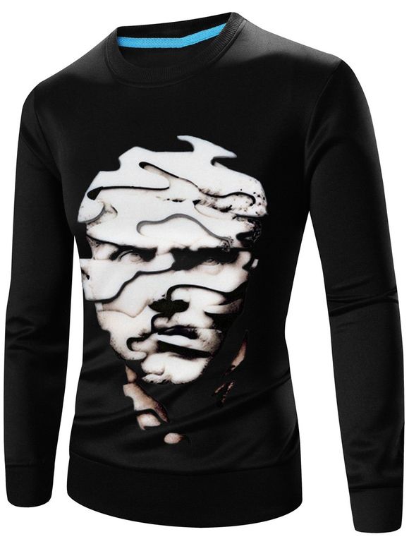 Sweat-shirt 3D Visage Abstrait Imprimé Manches Longues à Col Rond - Noir XL