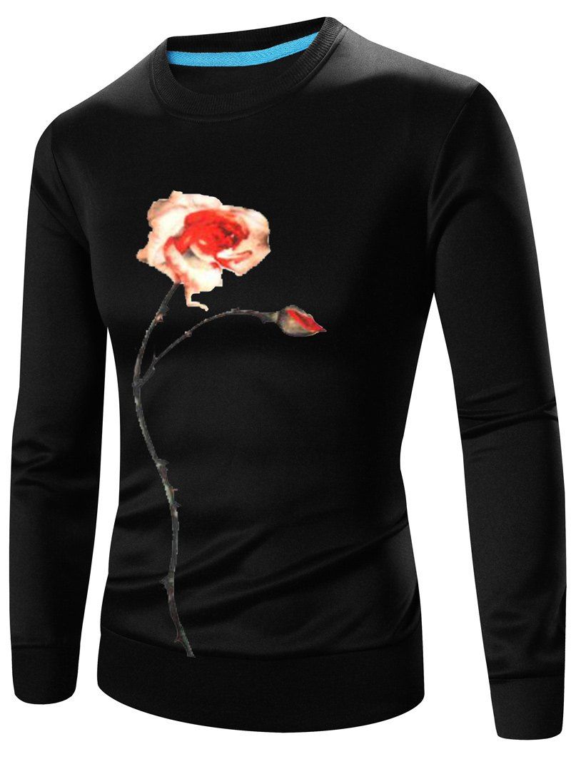 

Crew Neck Long Sleeve 3D Flower Print Sweatshirt, Black