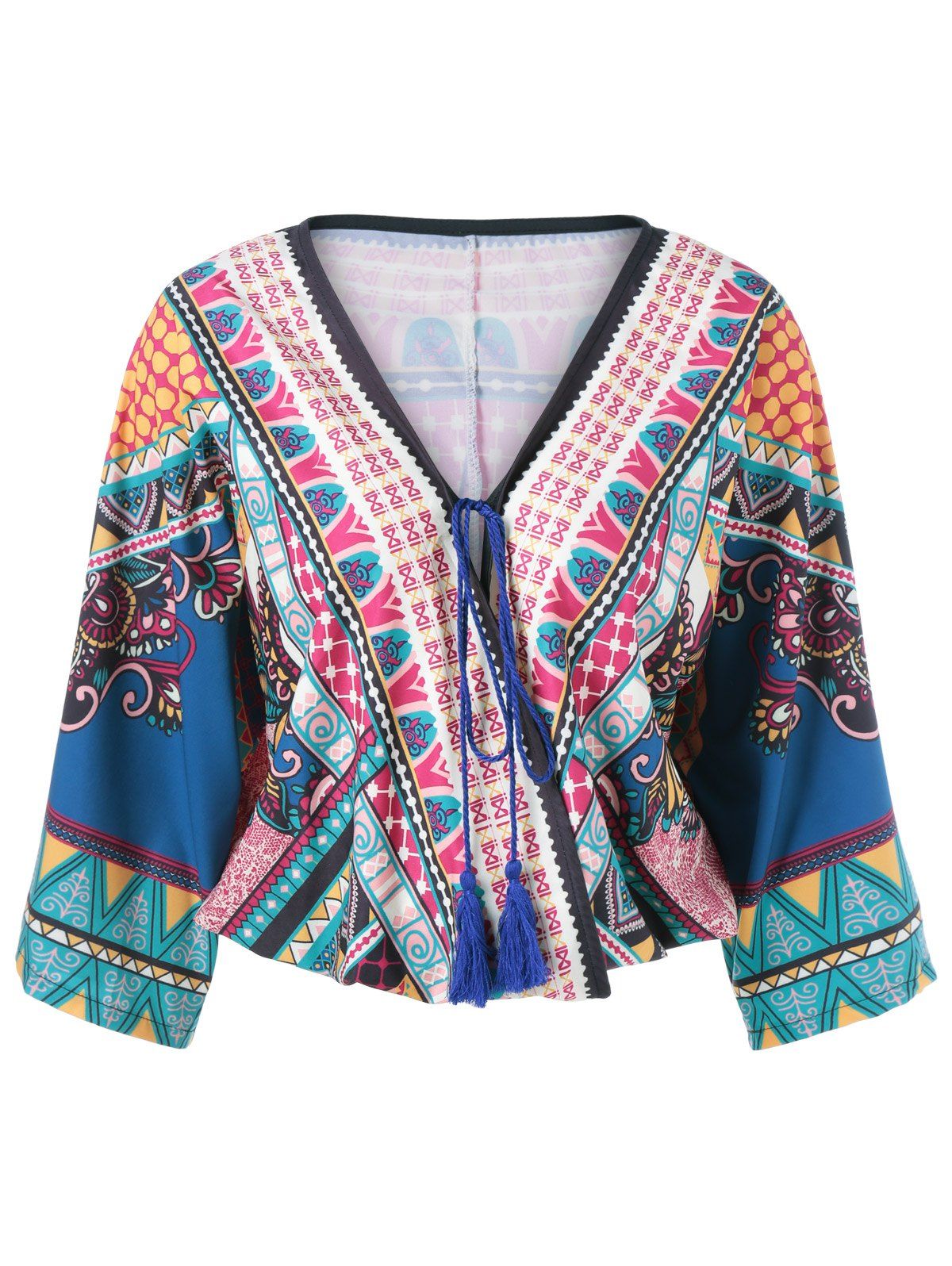 

Ethnic Print Wrap Blouse, Colormix