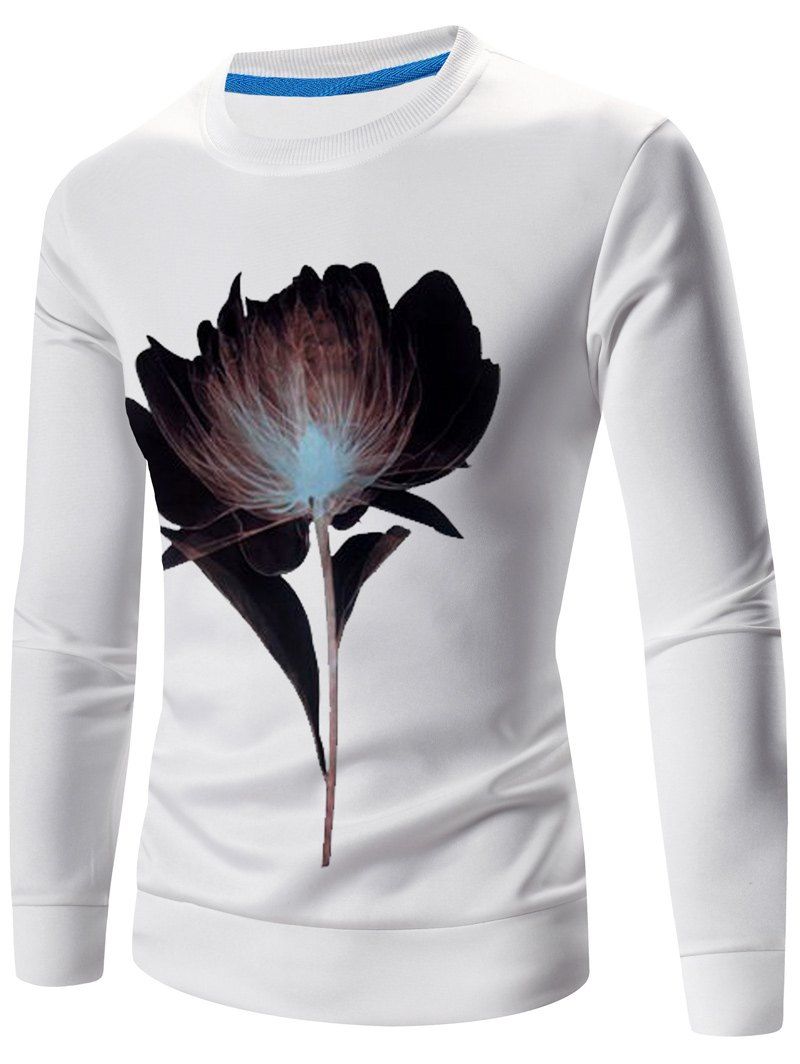 

Long Sleeves 3D Flower Print Crew Neck Sweatshirt, White