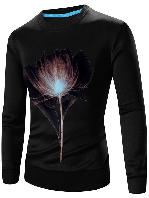 Sweat-shirt 3D Citrouille Fleur Imprimée Manches Longues à Col Rond - Noir M