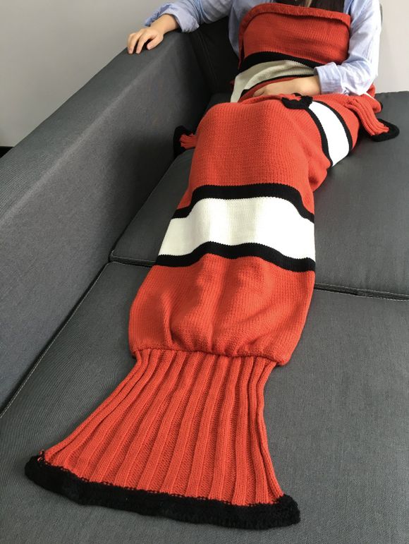 Warmth Color Block Knitting Fish Tail Shape avec Palmes design Blanket - Douce Orange L