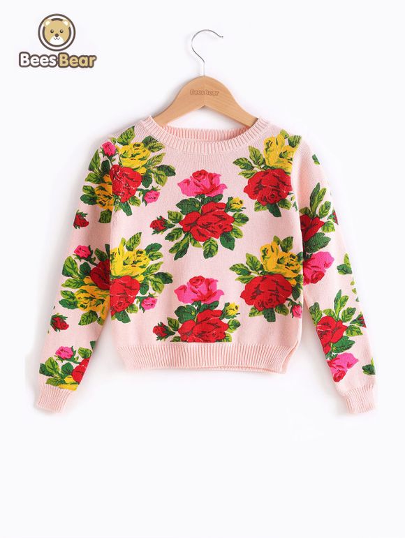 Sleeve Floral Print long Pull - Rose CHILD-10