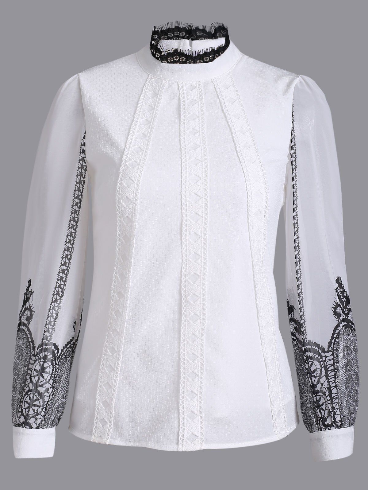 

Long Sleeve Ribbed Lace Blouse, White