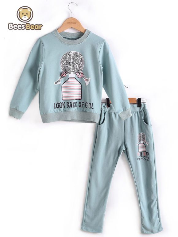 Cartoon Girl manches longues Imprimer Sweatshirt + Pantalons - Bleu clair CHILD-5
