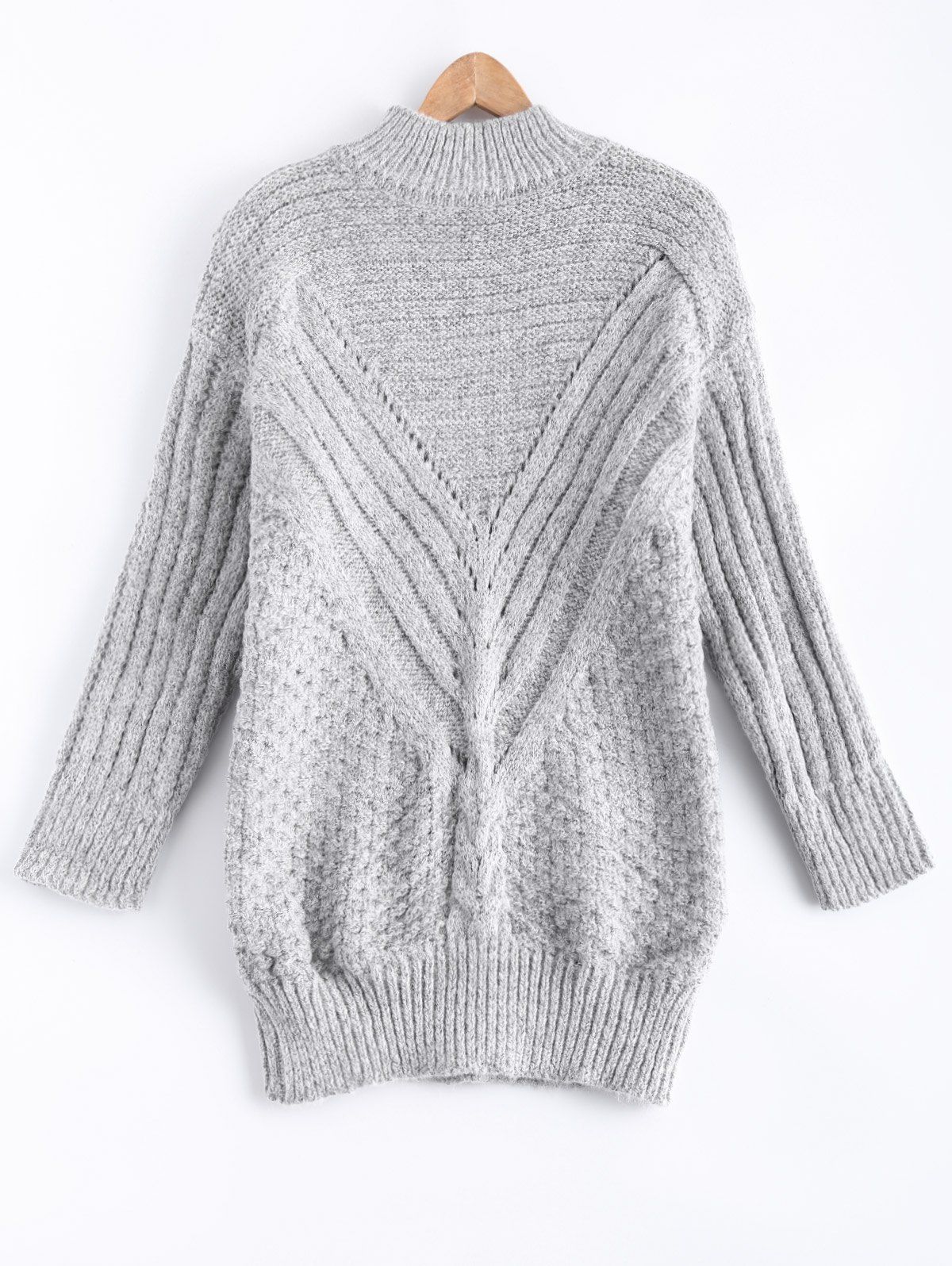 Drop Shoulder Textured Long Sweater - LIGHT GRAY ONE SIZE